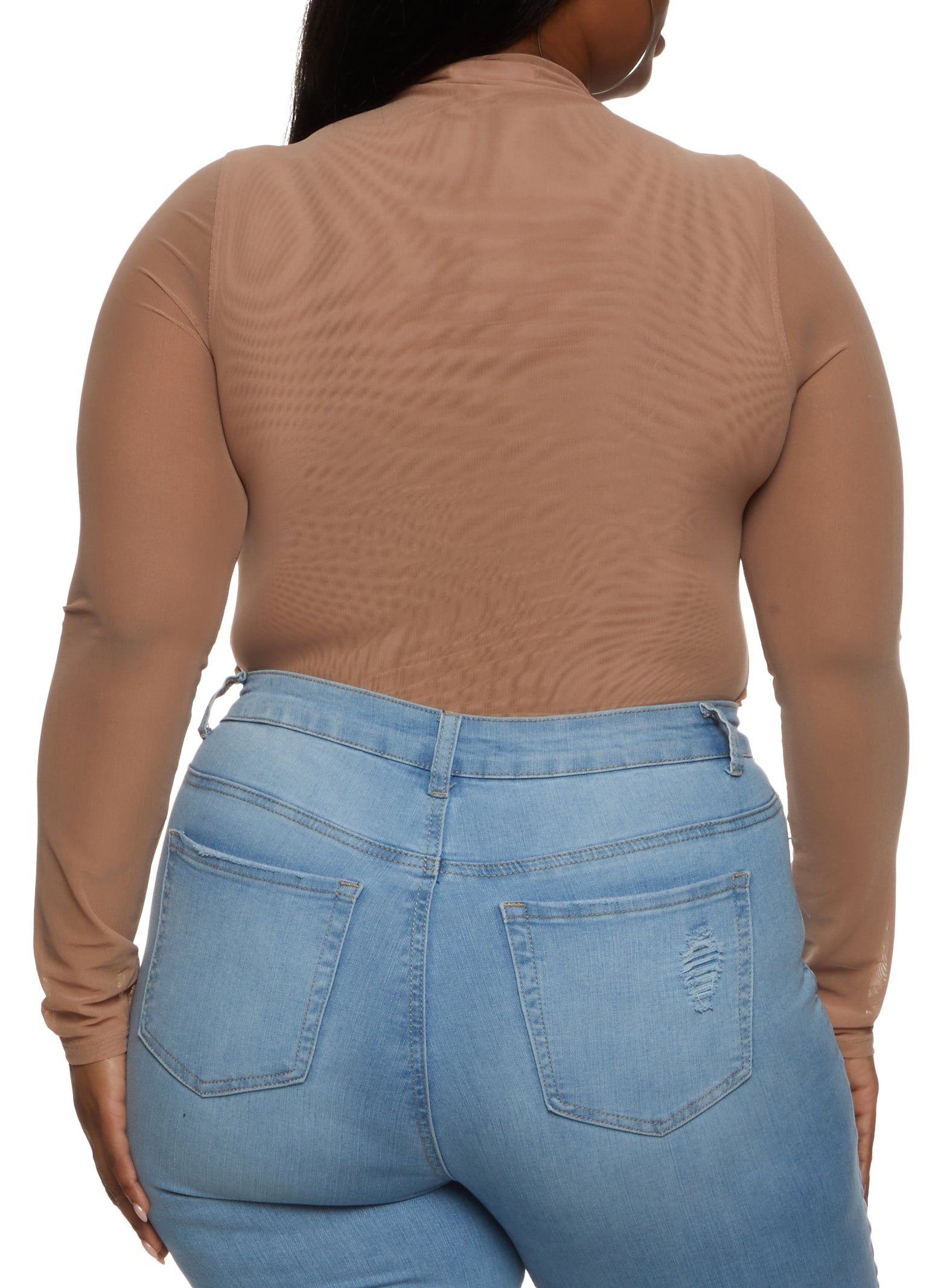 Plus Size Mesh High Neck Long Sleeve Bodysuit sold by Rainbow product image thumbnail 3