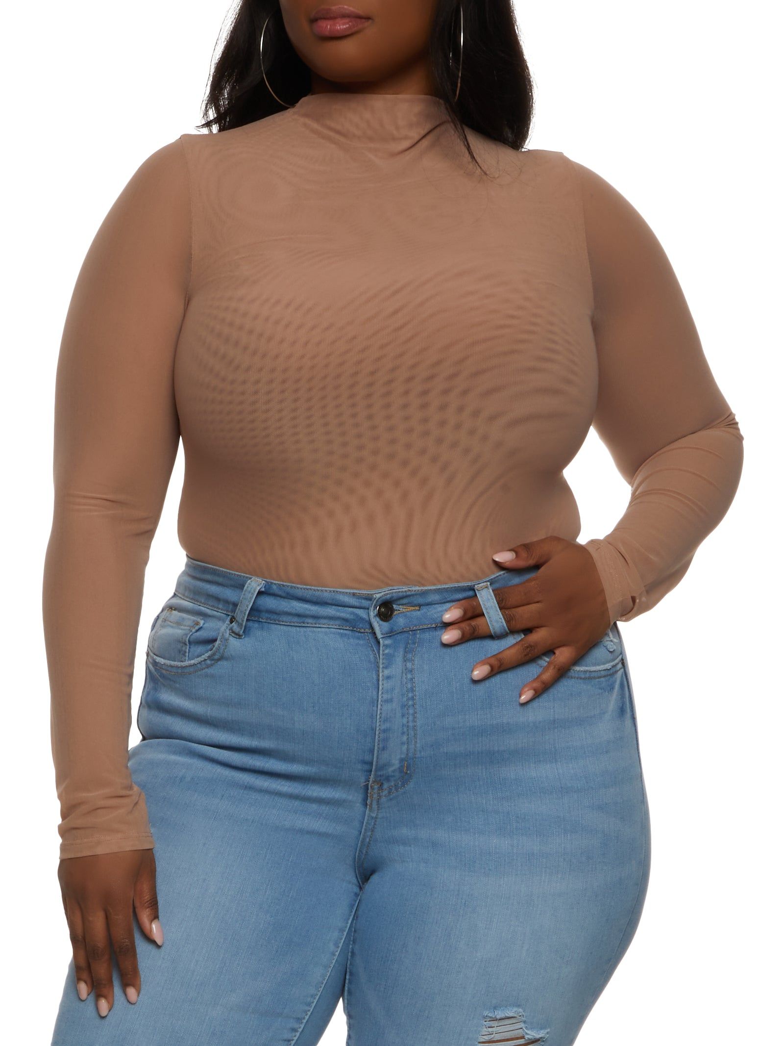 Plus Size Mesh High Neck Long Sleeve Bodysuit sold by Rainbow product image thumbnail 2