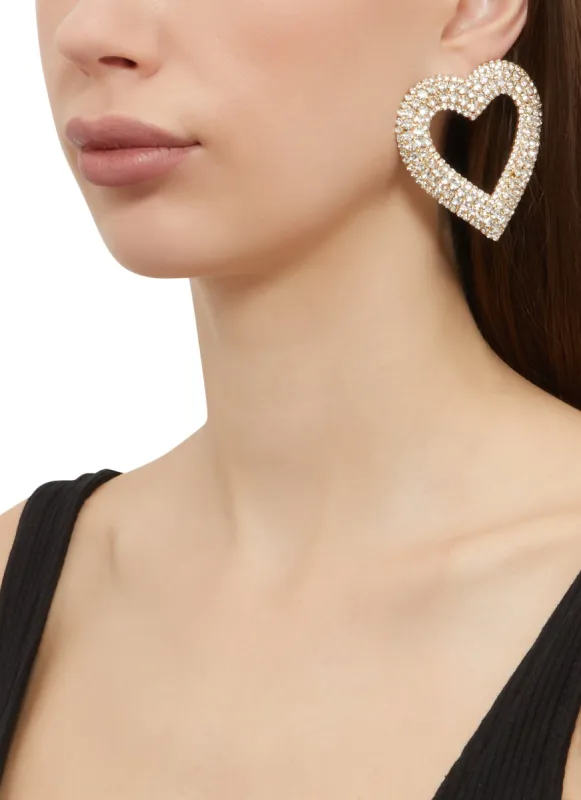 Rhinestone Heart Stud Earrings sold by Rainbow