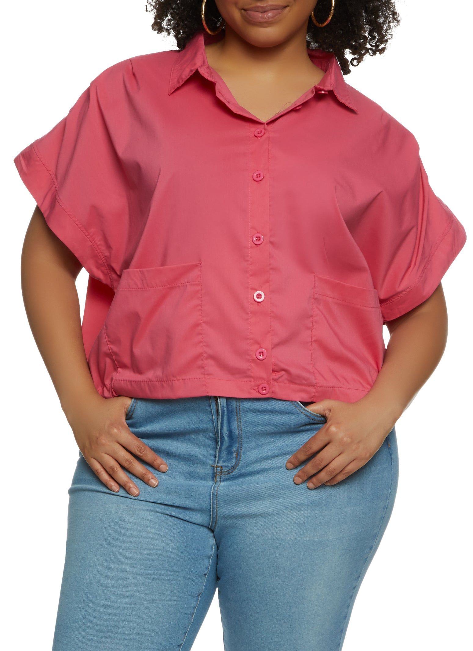 Plus Size Toggle Hem Button Front Shirt sold by Rainbow