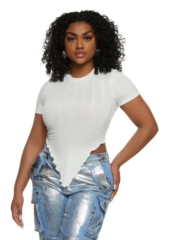 Ribbed Crew Neck Hanky Hem Tee sold by Rainbow