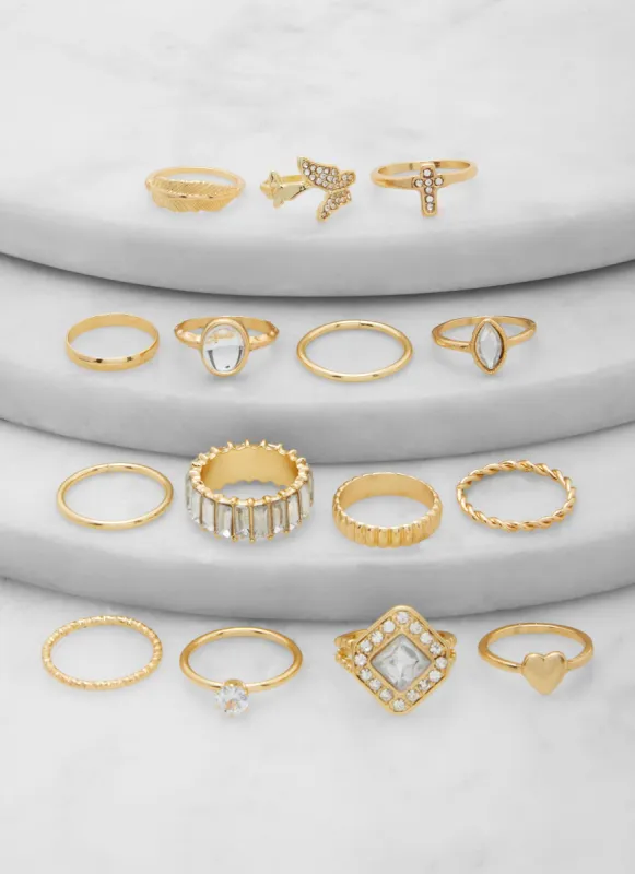 Rhinestone Cubic Zirconia Ring Set of 15 sold by Rainbow