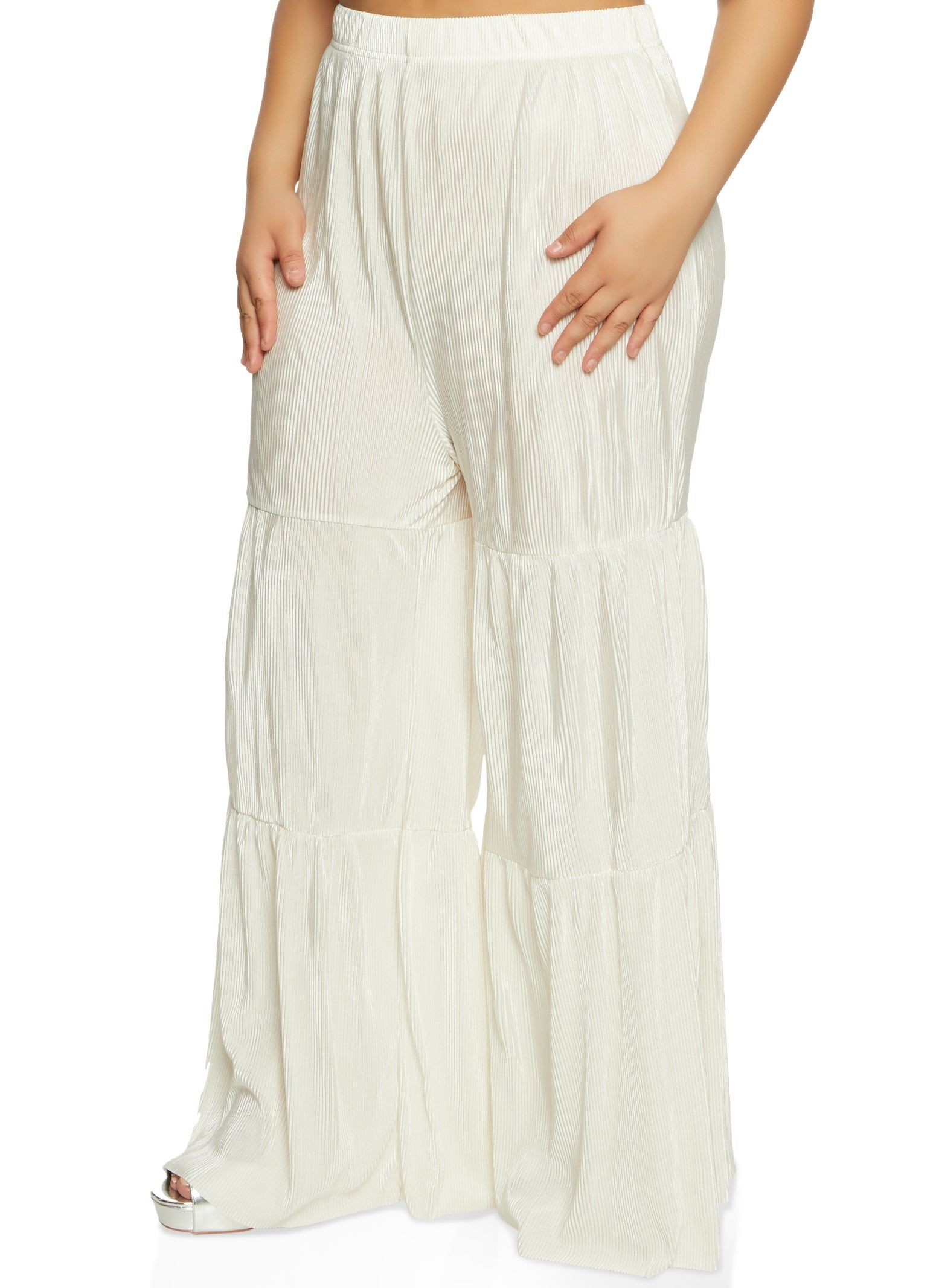 Plus Size Plisse Tiered Palazzo Pants sold by Rainbow