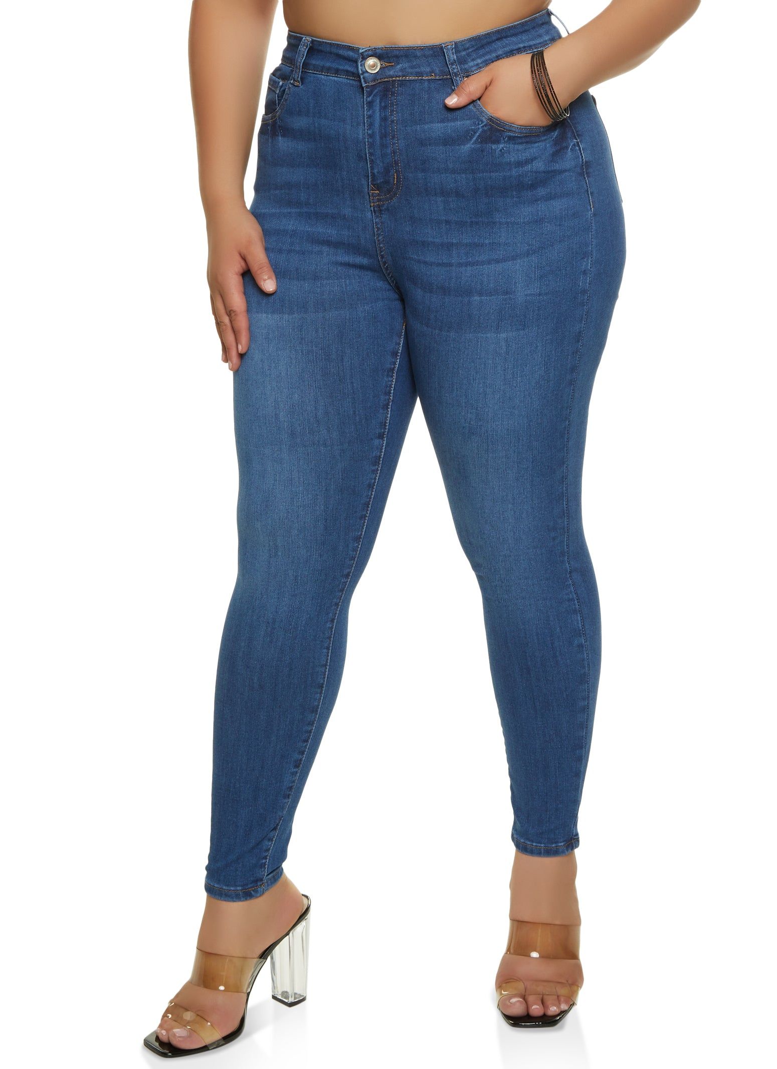Plus Size WAX High Waist Whiskered Skinny Jeans sold by Rainbow