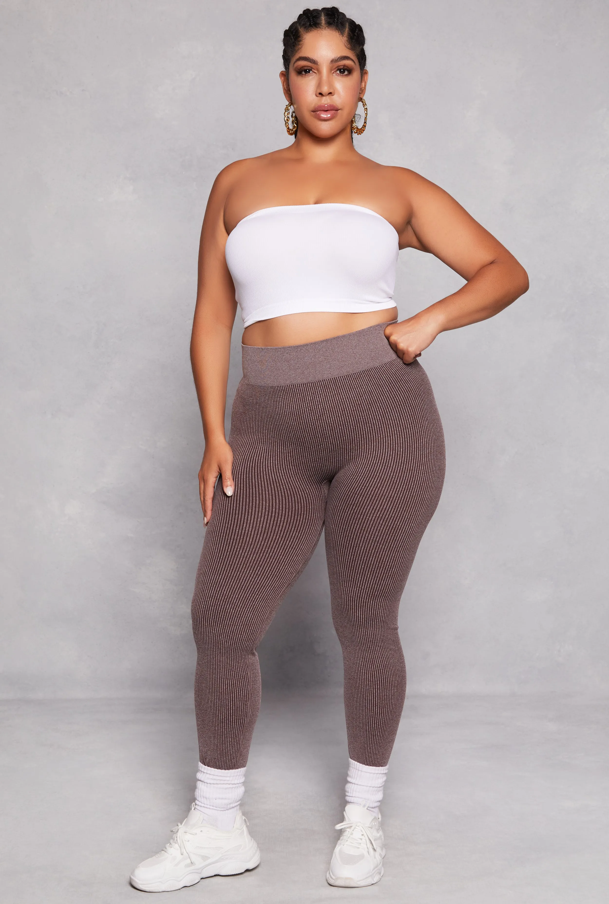 Plus Size Seamless Ribbed High Waisted Leggings sold by Rainbow