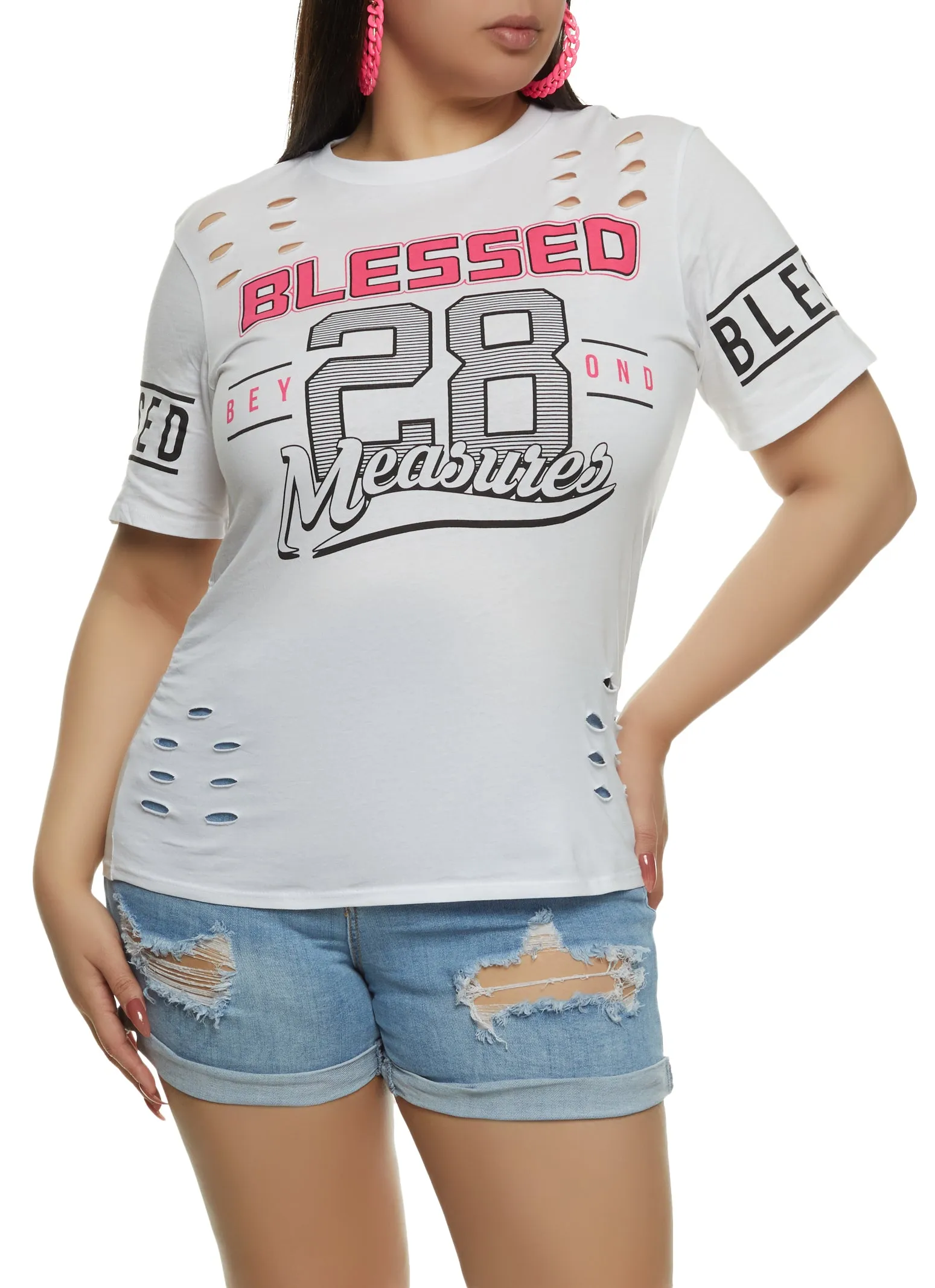 Plus Size Blessed Beyond Measure 28 Laser Cut Graphic Tee sold by Rainbow