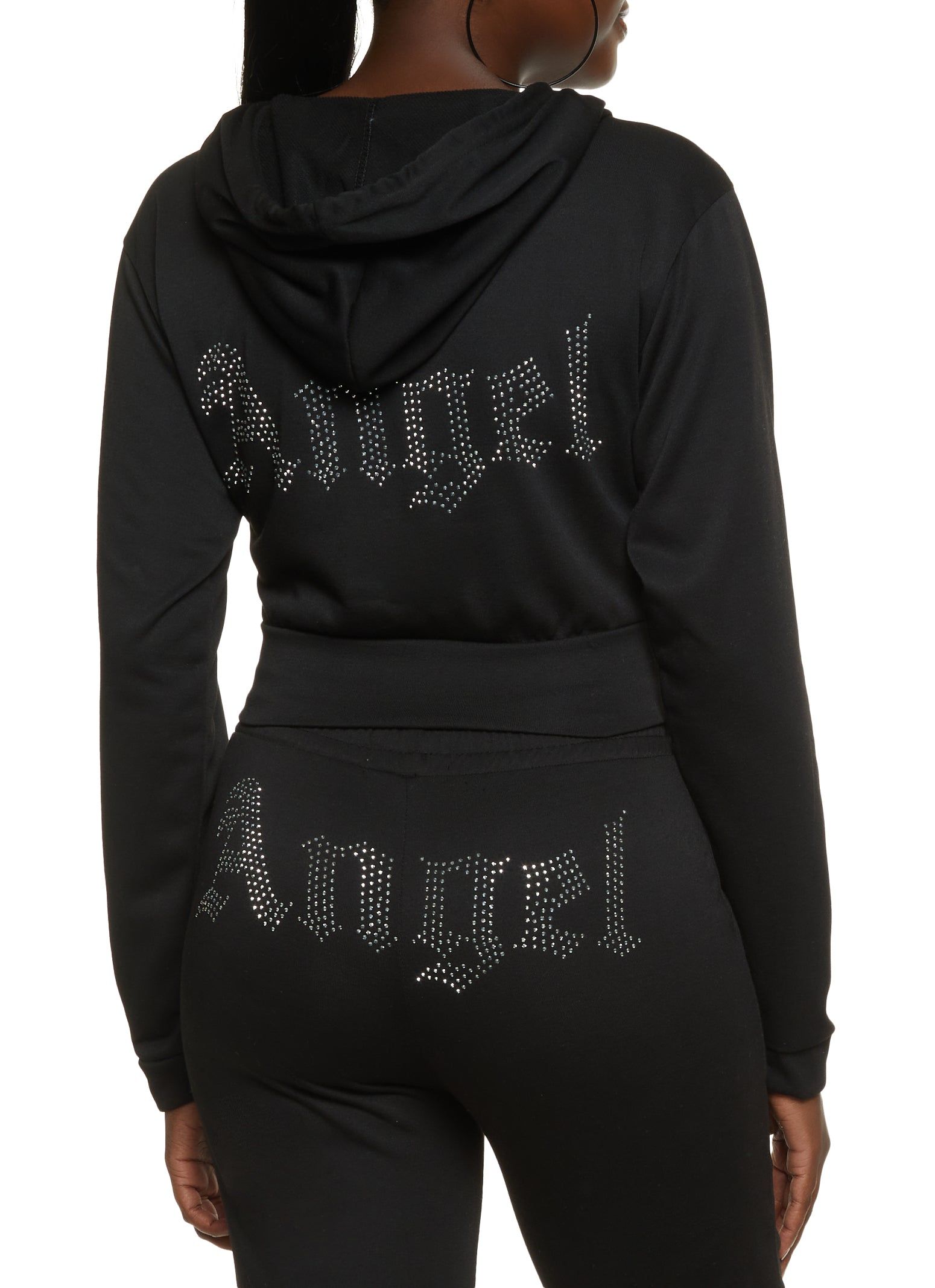 Angel Rhinestone Zip Front Cropped Hoodie sold by Rainbow