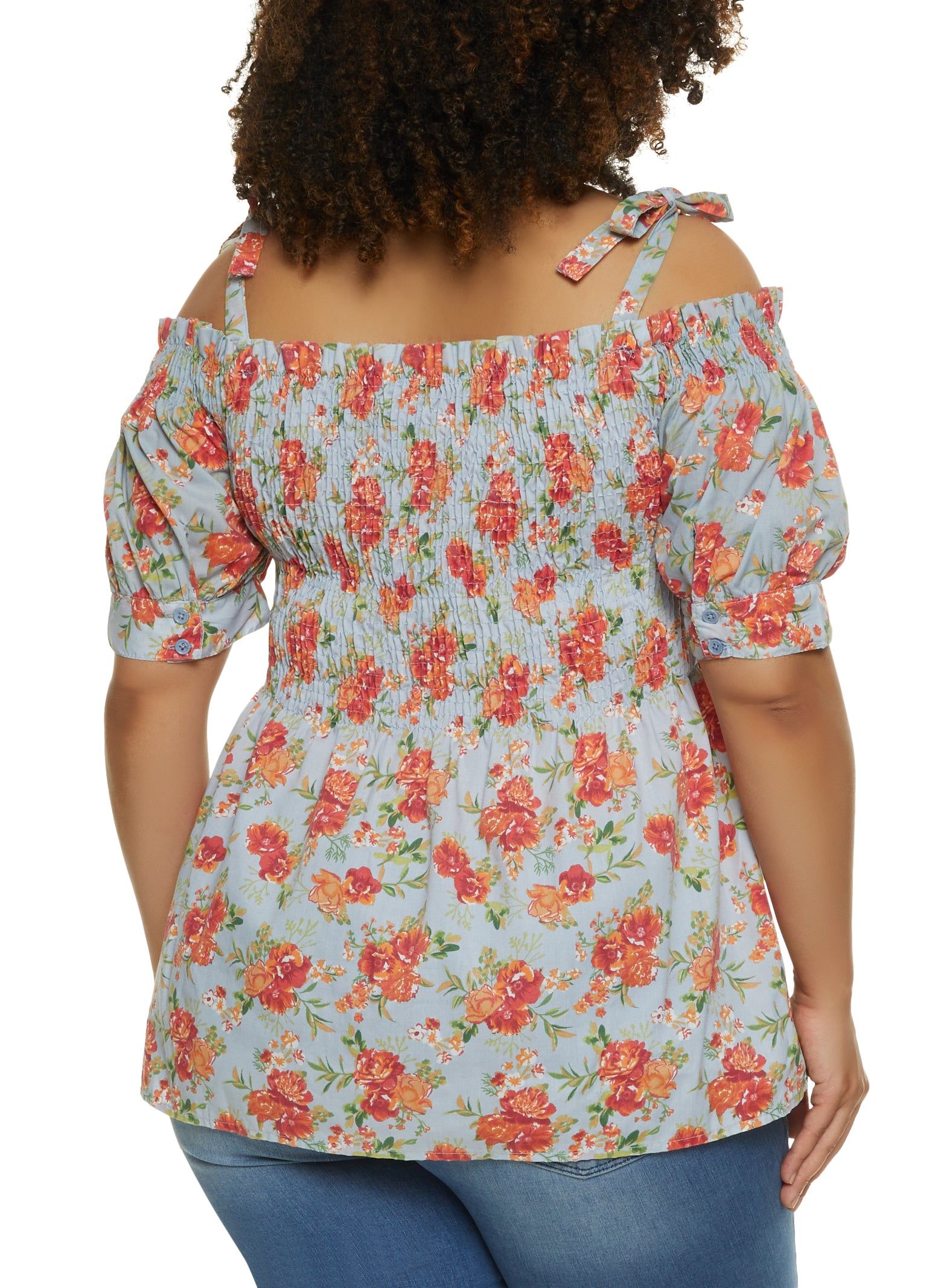 Plus Size Floral Smocked Cold Shoulder Top sold by Rainbow product image thumbnail 2