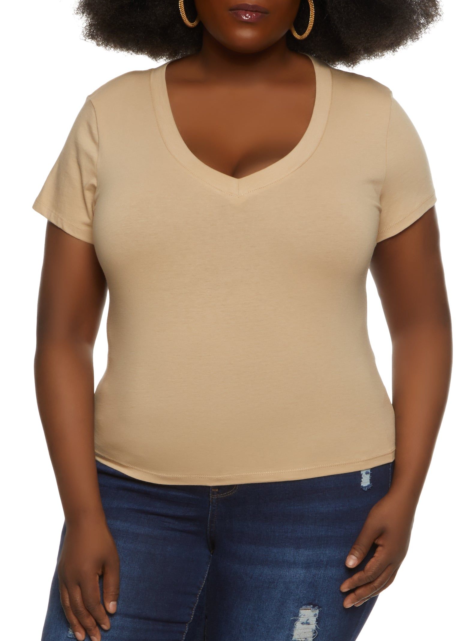 Plus Size V Neck Basic Tee sold by Rainbow