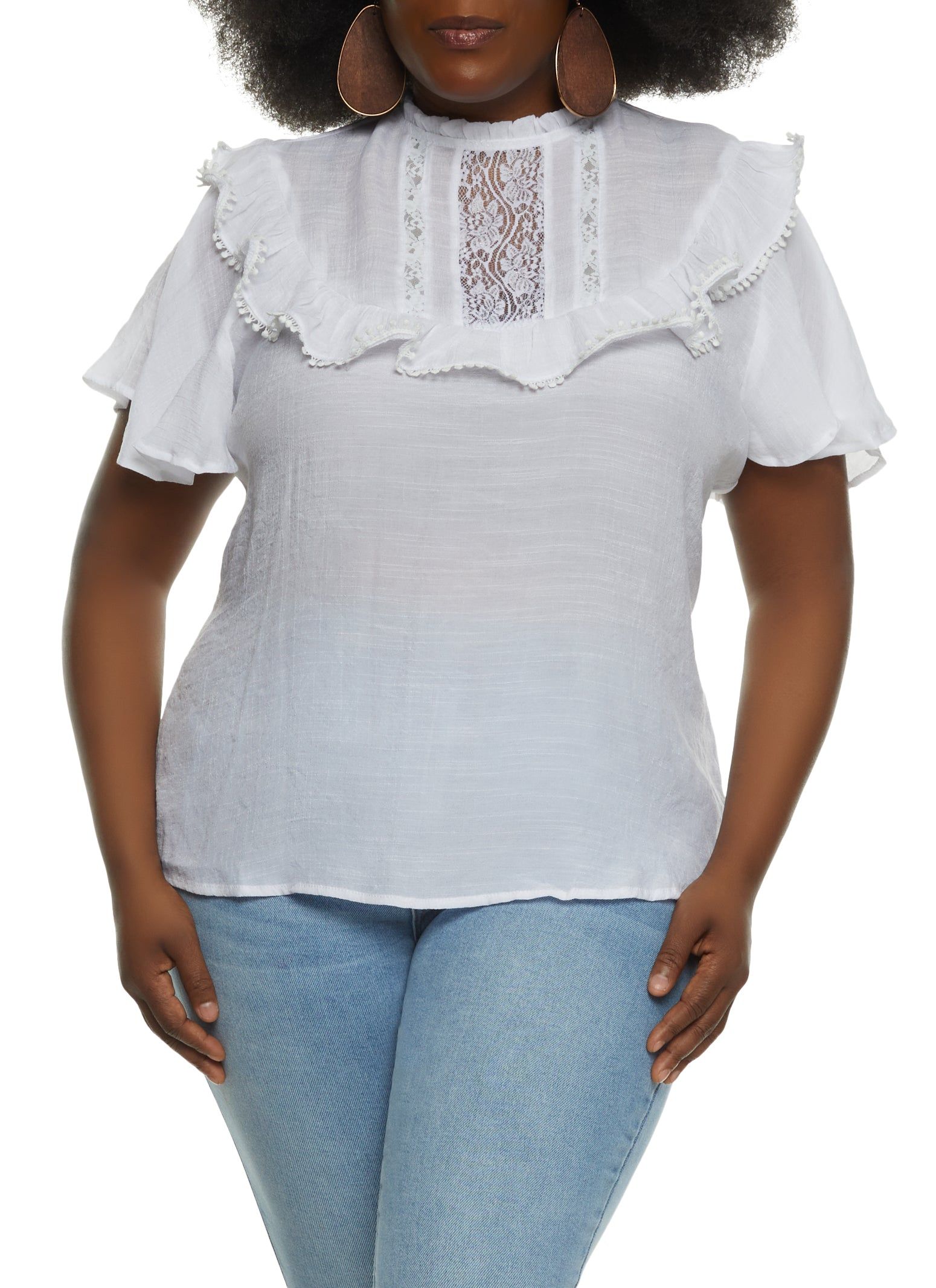 Plus Size High Neck Lace Overlay Blouse sold by Rainbow