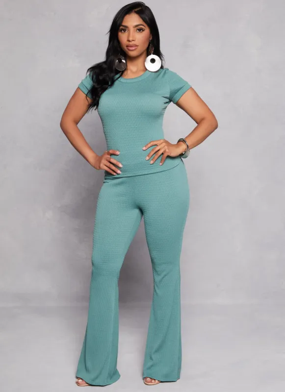 Textured Knit High Waisted Flare Pants sold by Rainbow