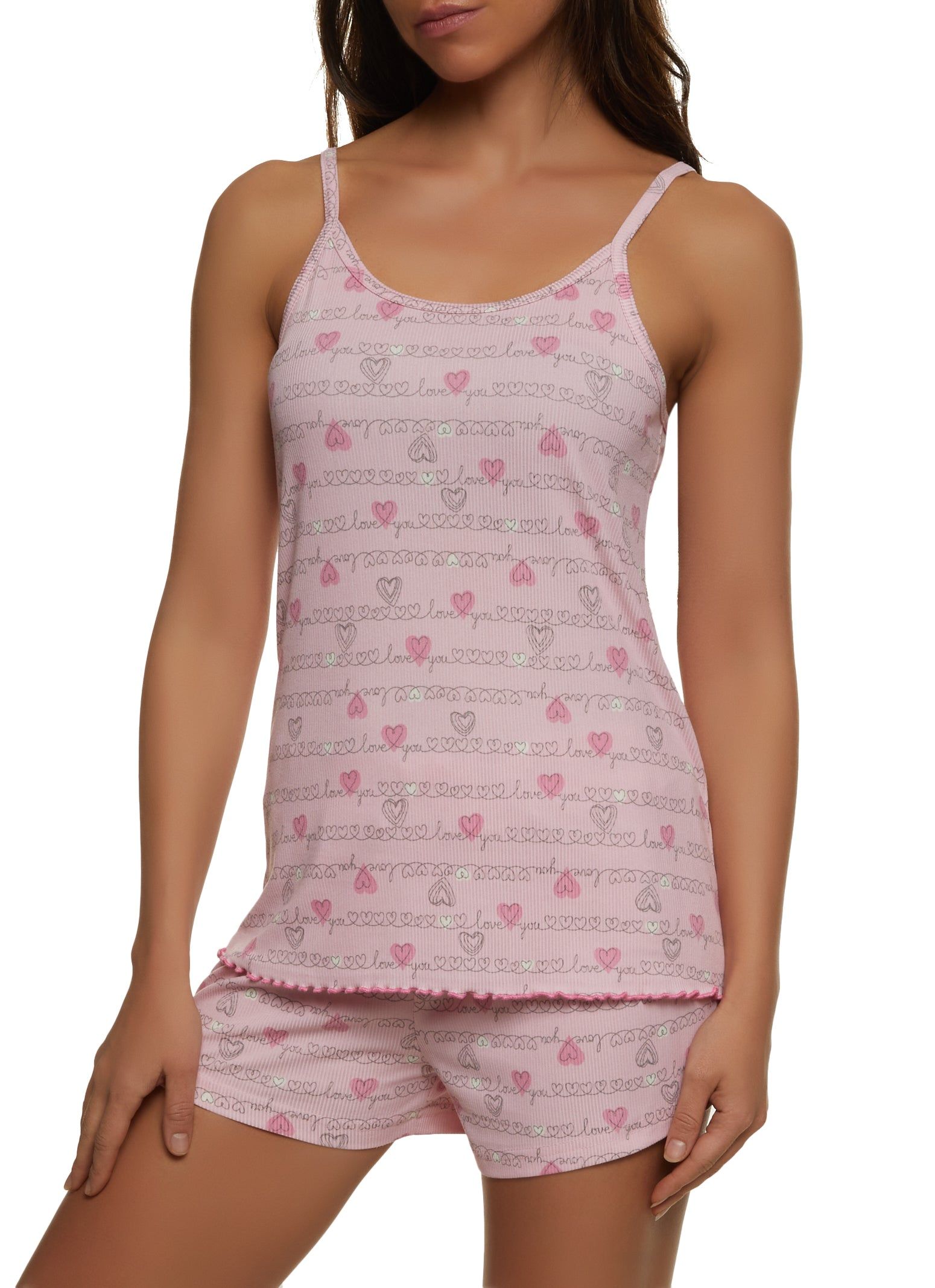 Ribbed Knit Love You Heart Printed Pajama Cami and Shorts sold by Rainbow
