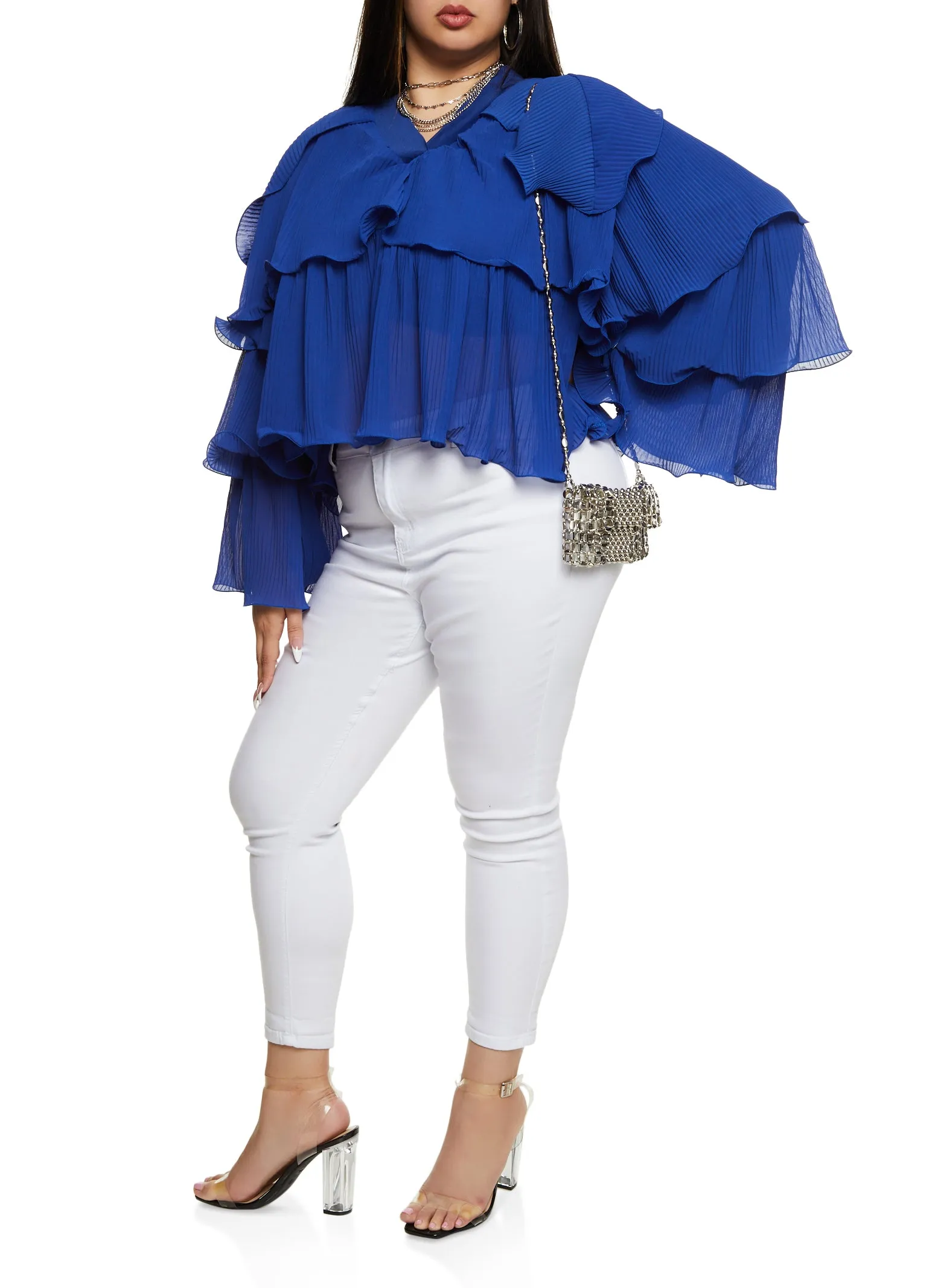 Plus Size Plisse Ruffled Tiered Bell Sleeve Blouse sold by Rainbow product image thumbnail 2