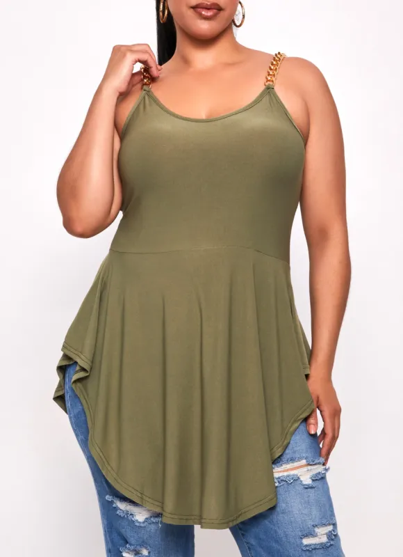 Plus Size Chain Strap Peplum Tunic Cami sold by Rainbow