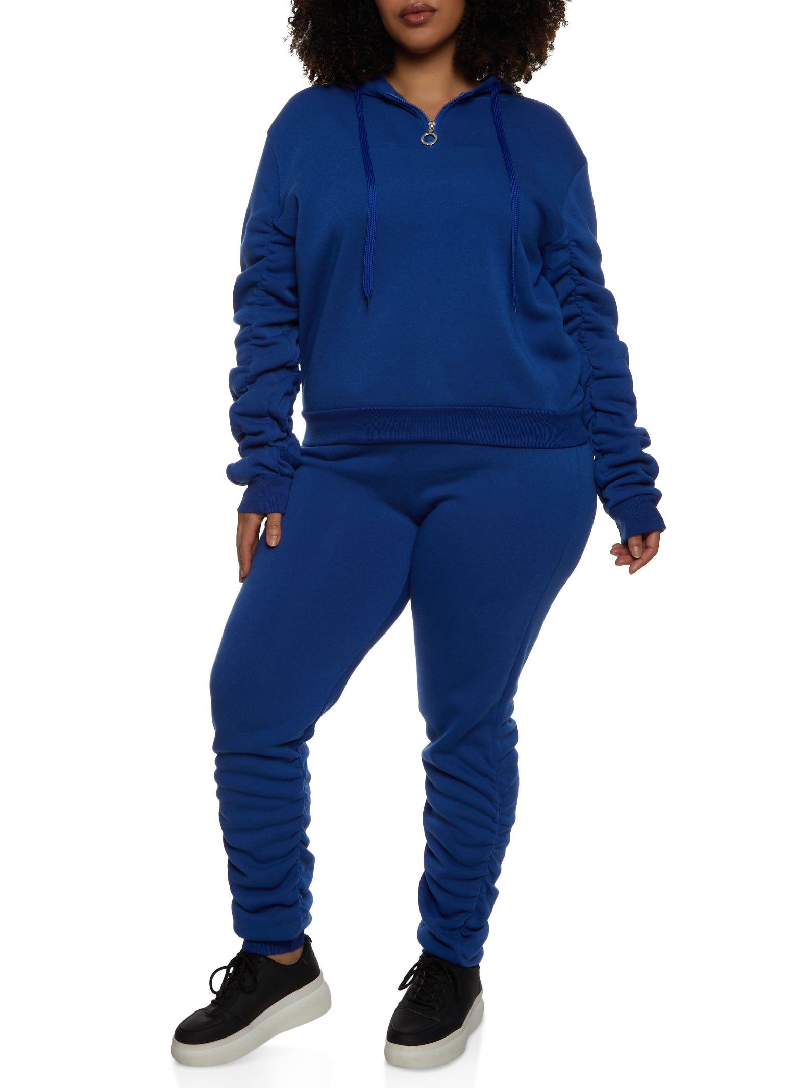 Plus Size Zip Neck Ruched Sleeve Hoodie sold by Rainbow product image thumbnail 2