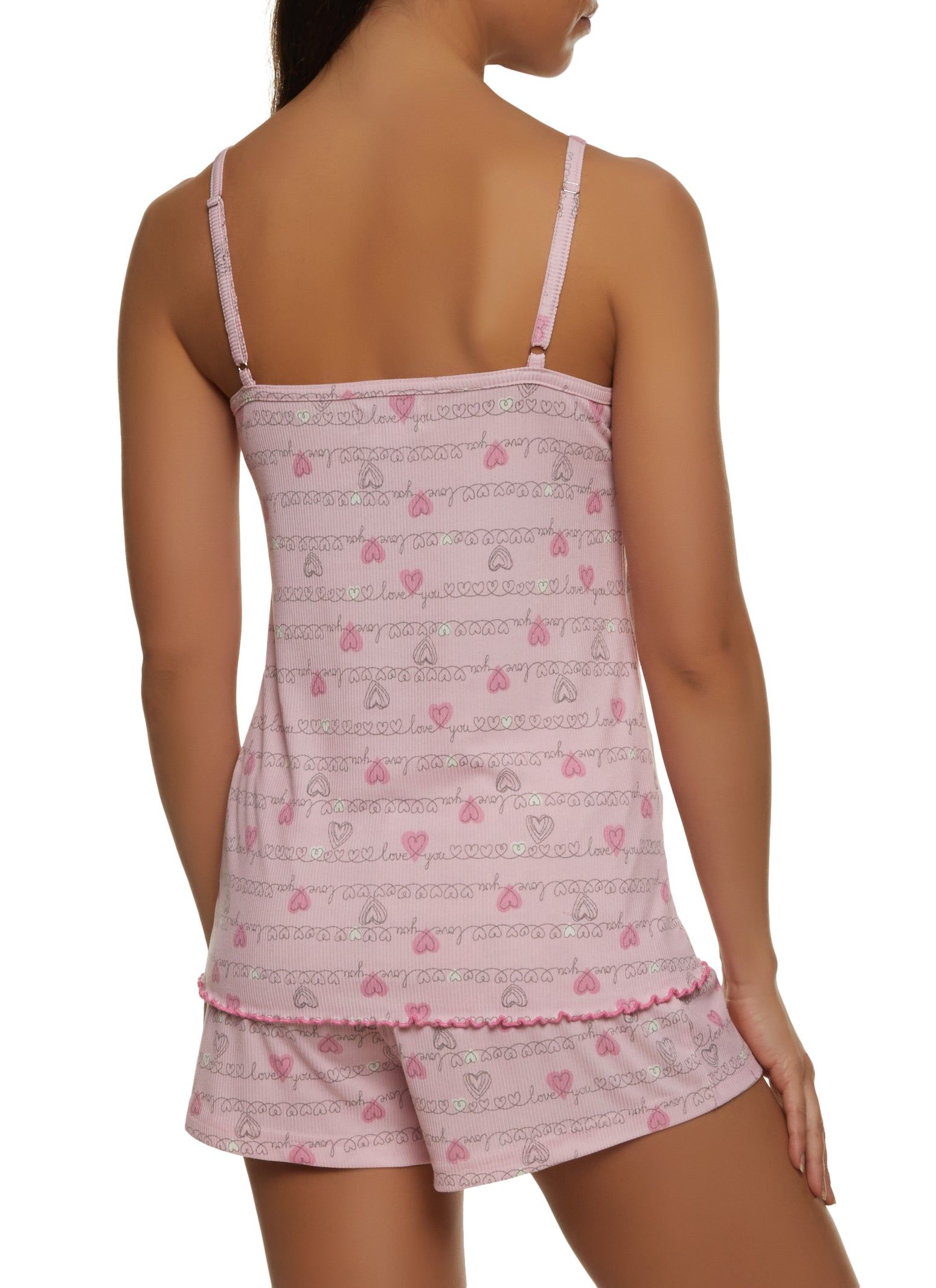 Ribbed Knit Love You Heart Printed Pajama Cami and Shorts sold by Rainbow product image thumbnail 2