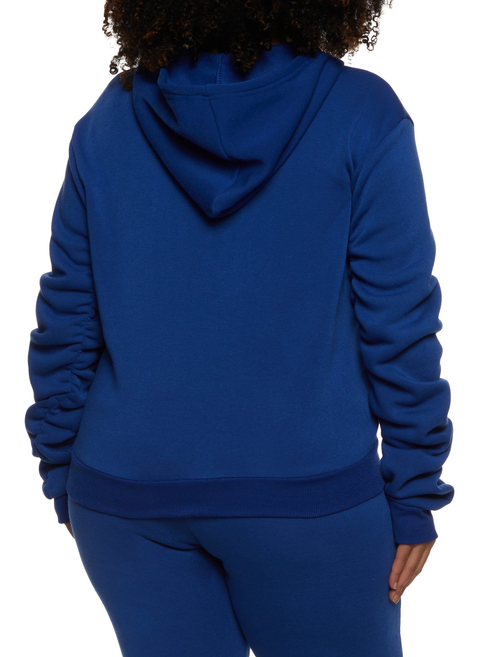 Plus Size Zip Neck Ruched Sleeve Hoodie sold by Rainbow product image thumbnail 3
