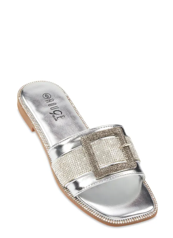 Rhinestone Studded Buckle Band Slide Sandals sold by Rainbow
