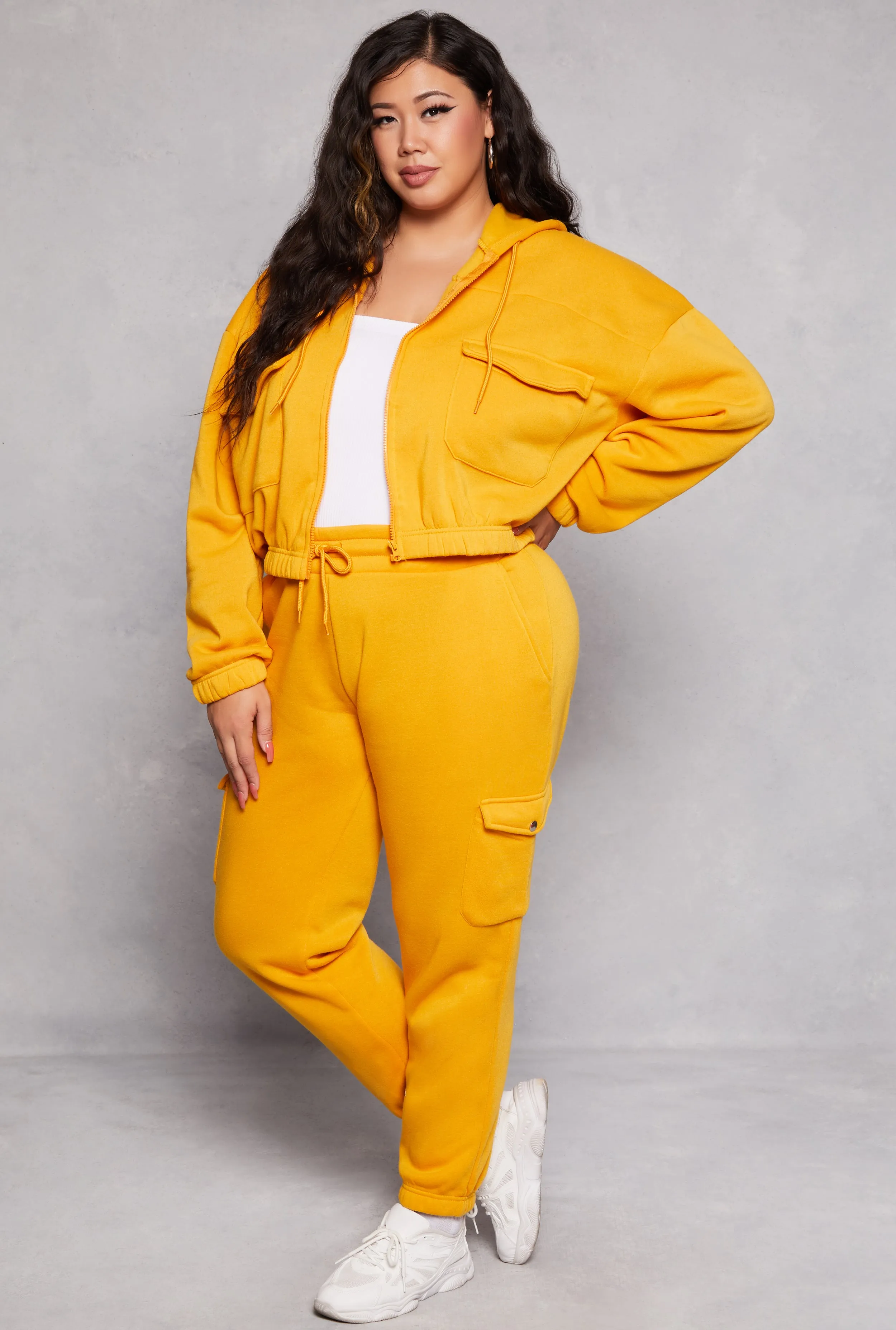 Plus Size Fleece Cargo Pocket Zip Front Hoodie sold by Rainbow product image thumbnail 2