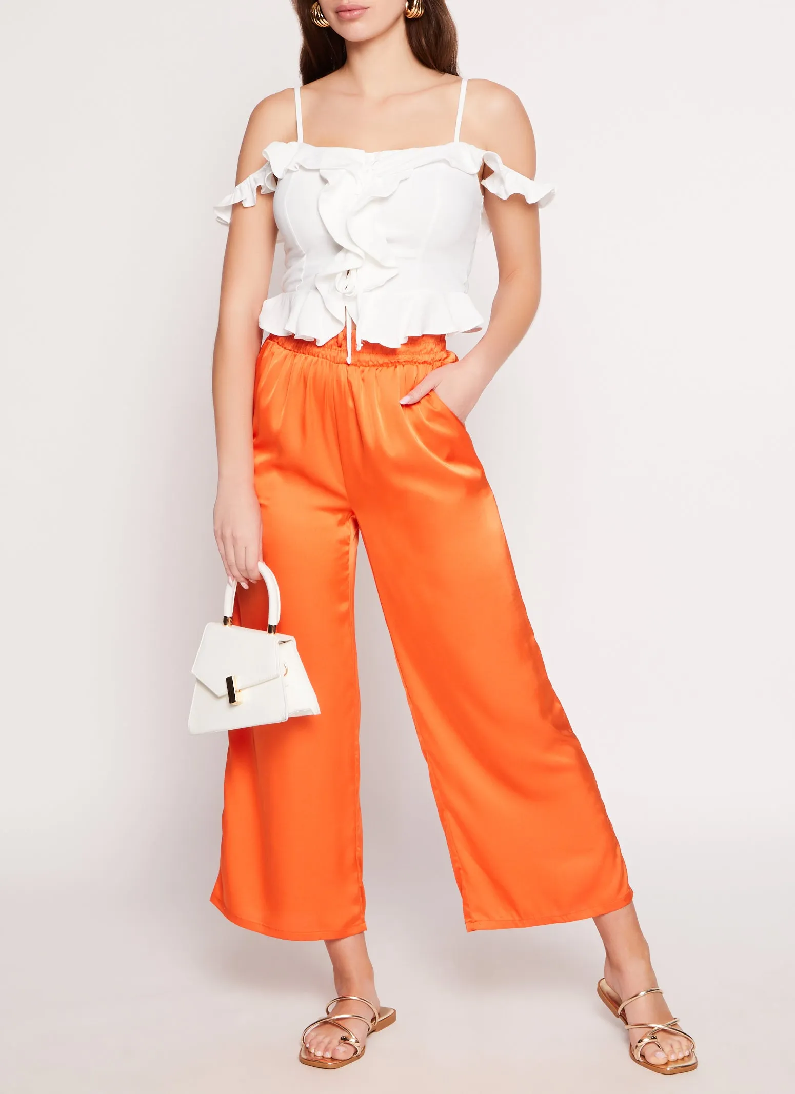 Iris Ruffle Trim Lace Up Cold Shoulder Blouse sold by Rainbow product image thumbnail 2