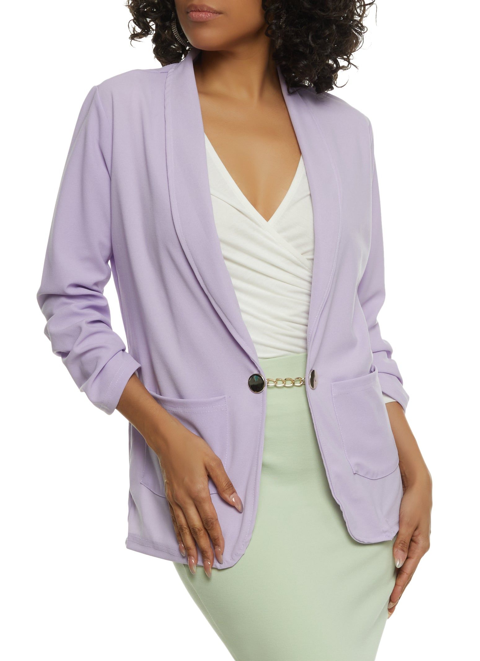 Ruched Sleeve Chain Detail Blazer sold by Rainbow