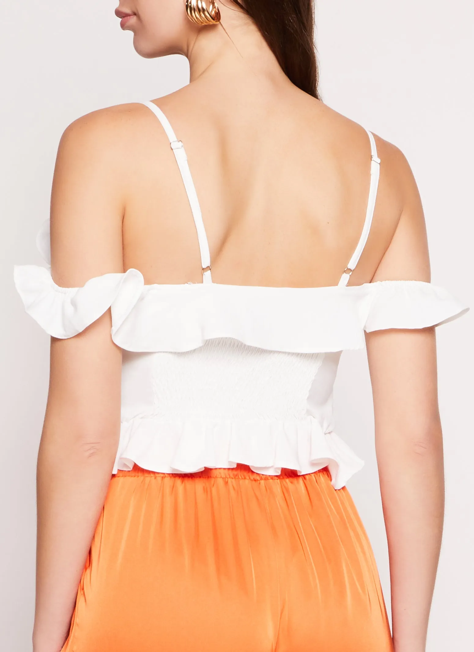 Iris Ruffle Trim Lace Up Cold Shoulder Blouse sold by Rainbow product image thumbnail 3