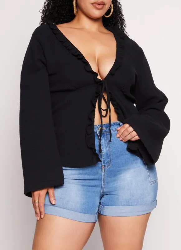 Plus Size Gauze Knit Tie Front Blouse sold by Rainbow