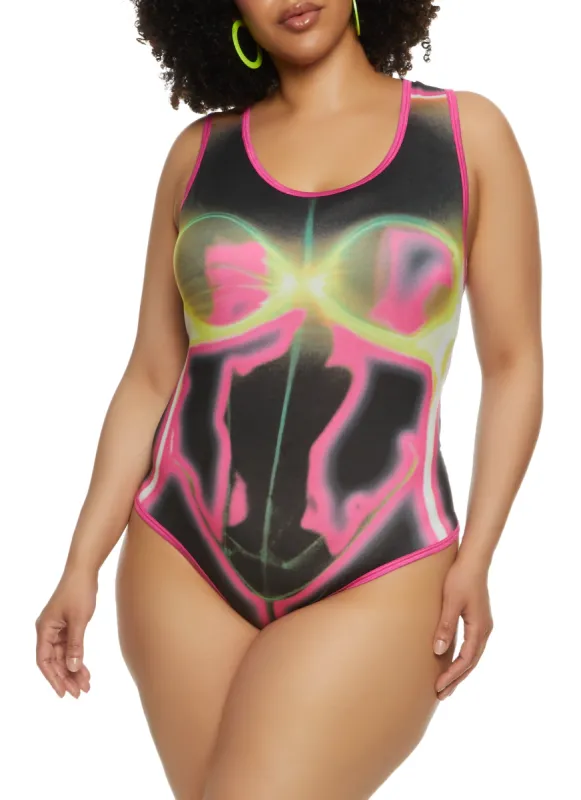Plus Size Body Heat Print Tank Bodysuit sold by Rainbow