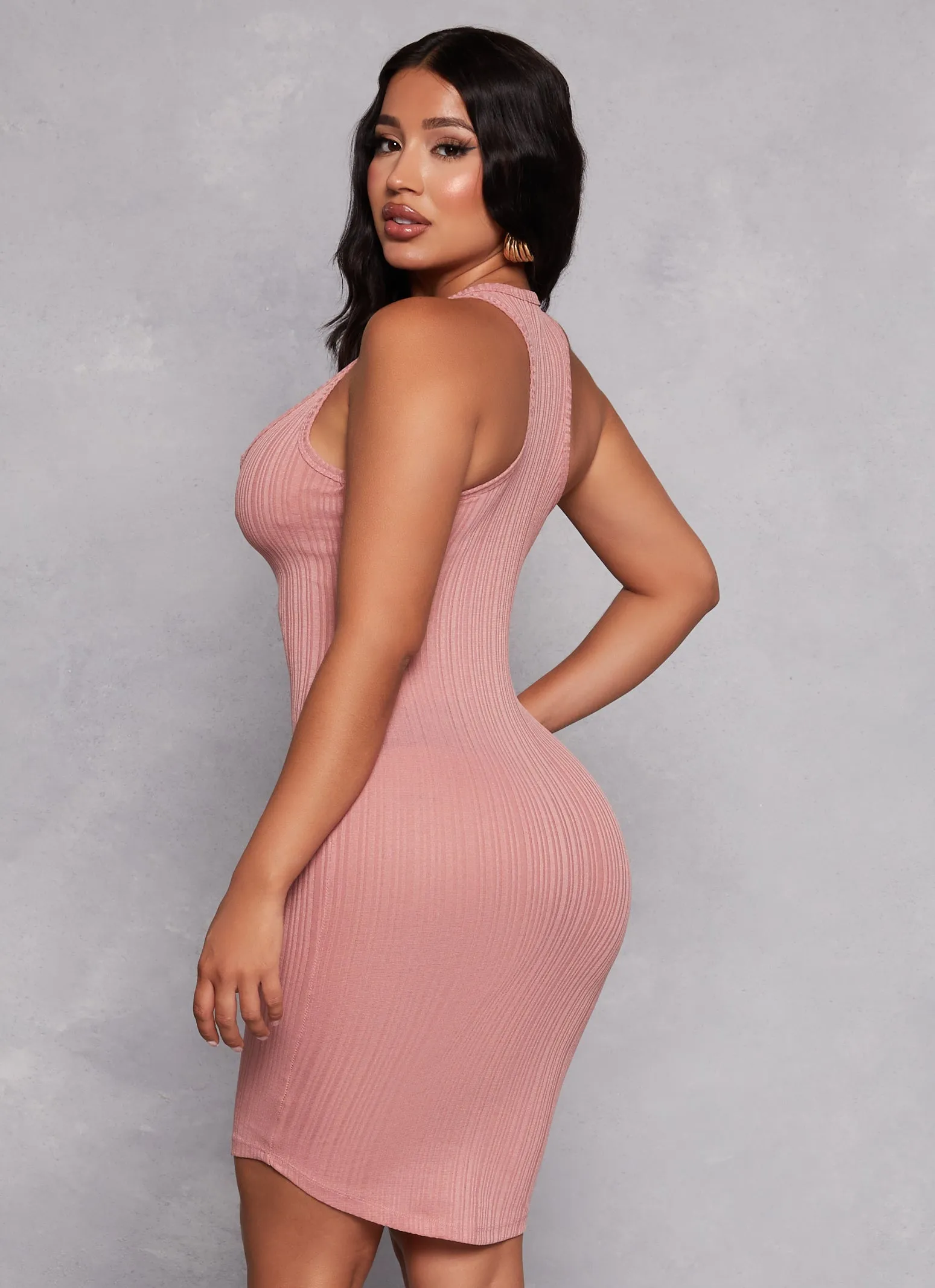 Ribbed Knit Notch Neck Tank Dress sold by Rainbow product image thumbnail 3