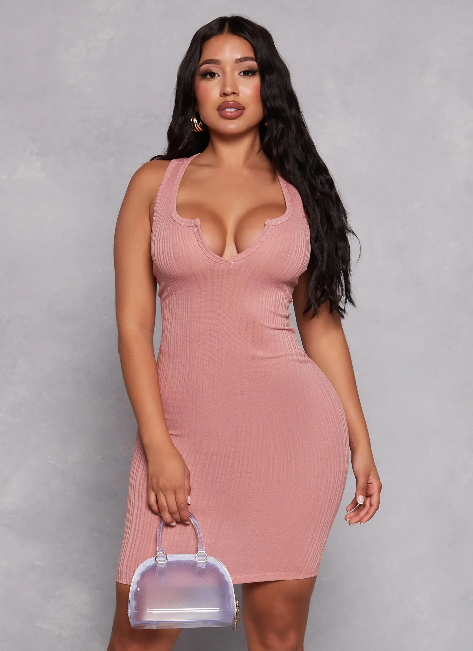 Ribbed Knit Notch Neck Tank Dress sold by Rainbow