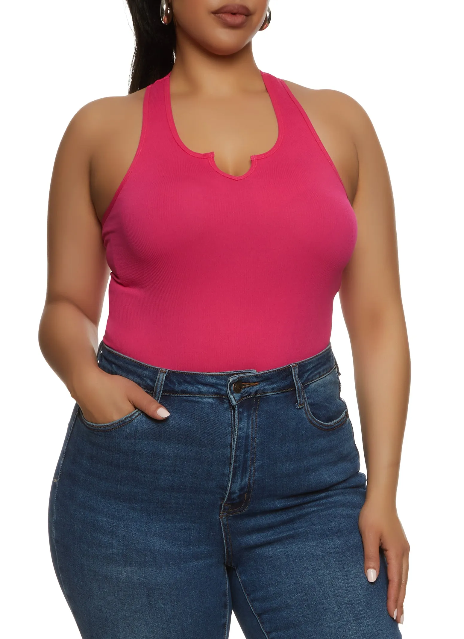 Plus Size Seamless Notch Neck Racerback Tank Bodysuit sold by Rainbow product image thumbnail 2
