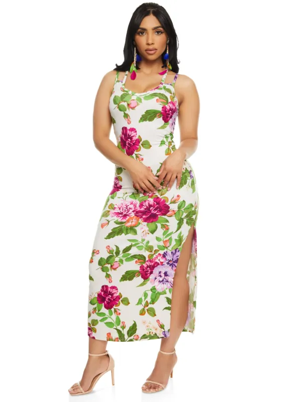 Floral Print Side Slit Tank Dress sold by Rainbow