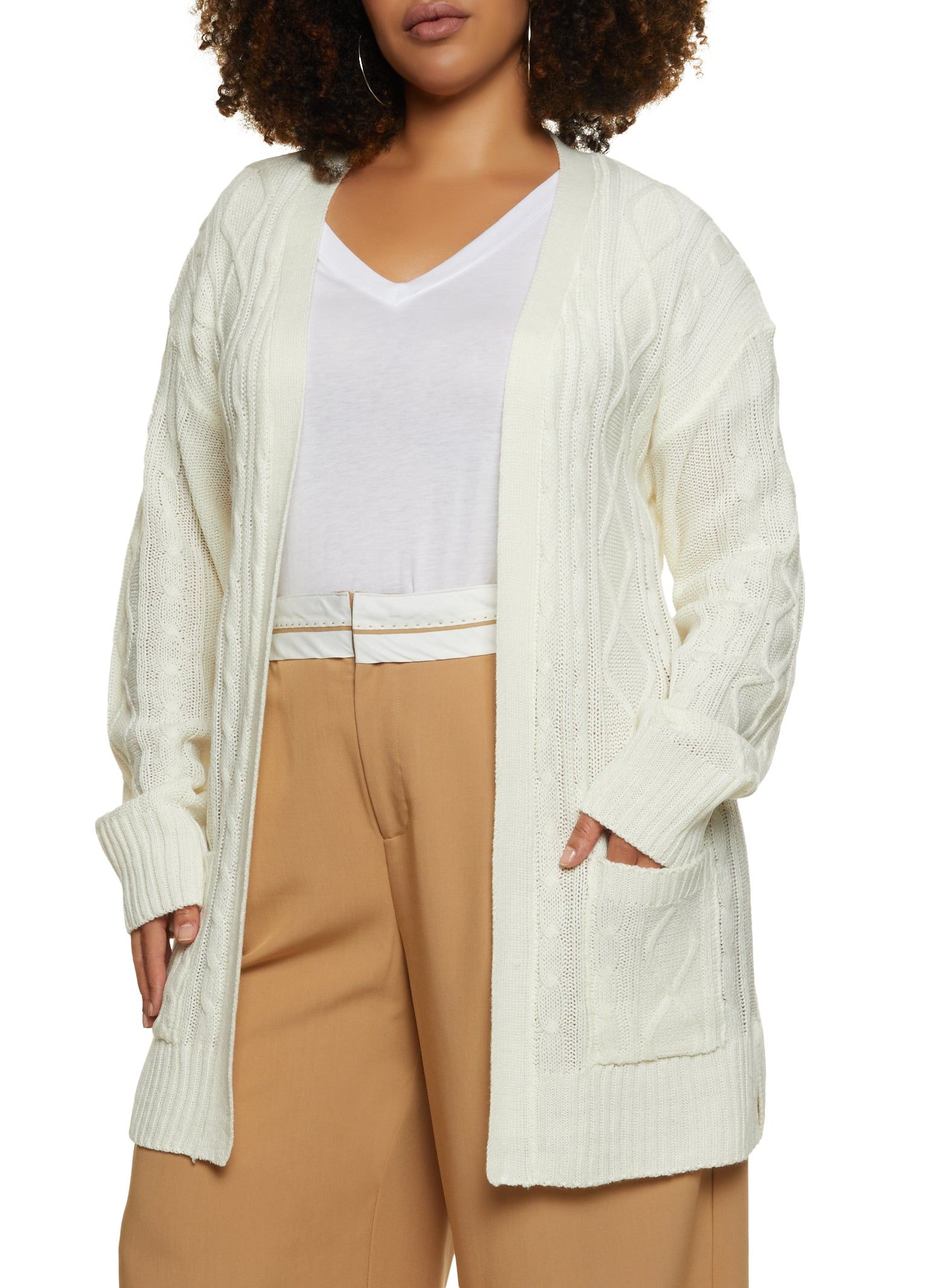 Plus Size Cable Knit Open Front Cardigan sold by Rainbow