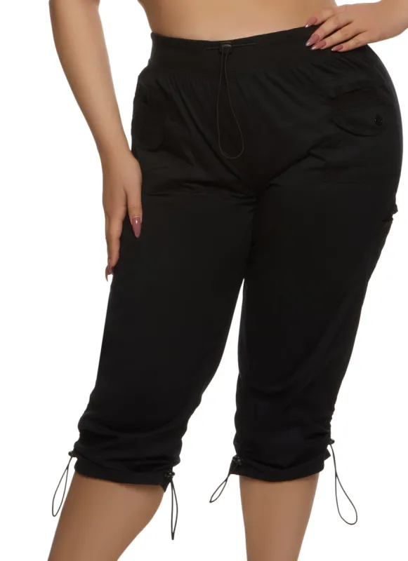 Plus Size High Waisted Toggle Drawstring Capri Pants sold by Rainbow