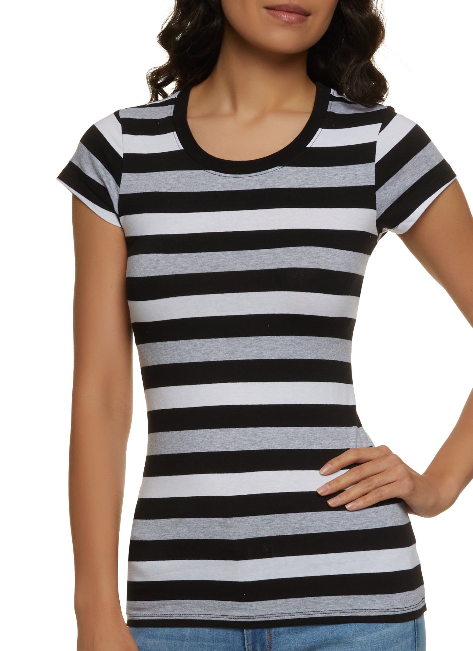 Basic Stripe Crew Neck Tee sold by Rainbow