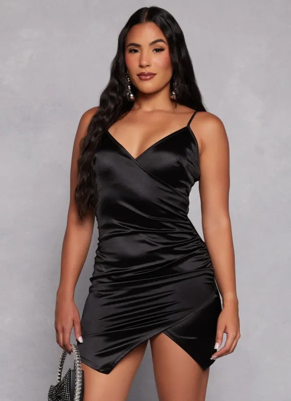 Satin Faux Wrap Ruched Cami Dress sold by Rainbow