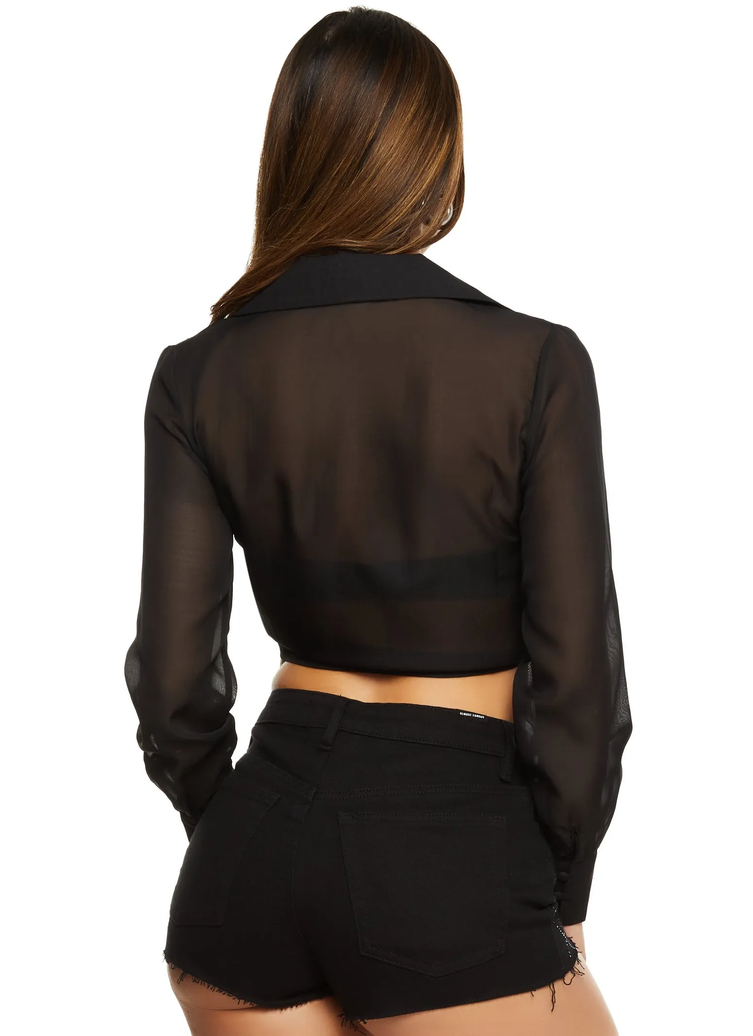 Chiffon Rhinestone Studded Tie Front Shirt sold by Rainbow product image thumbnail 3