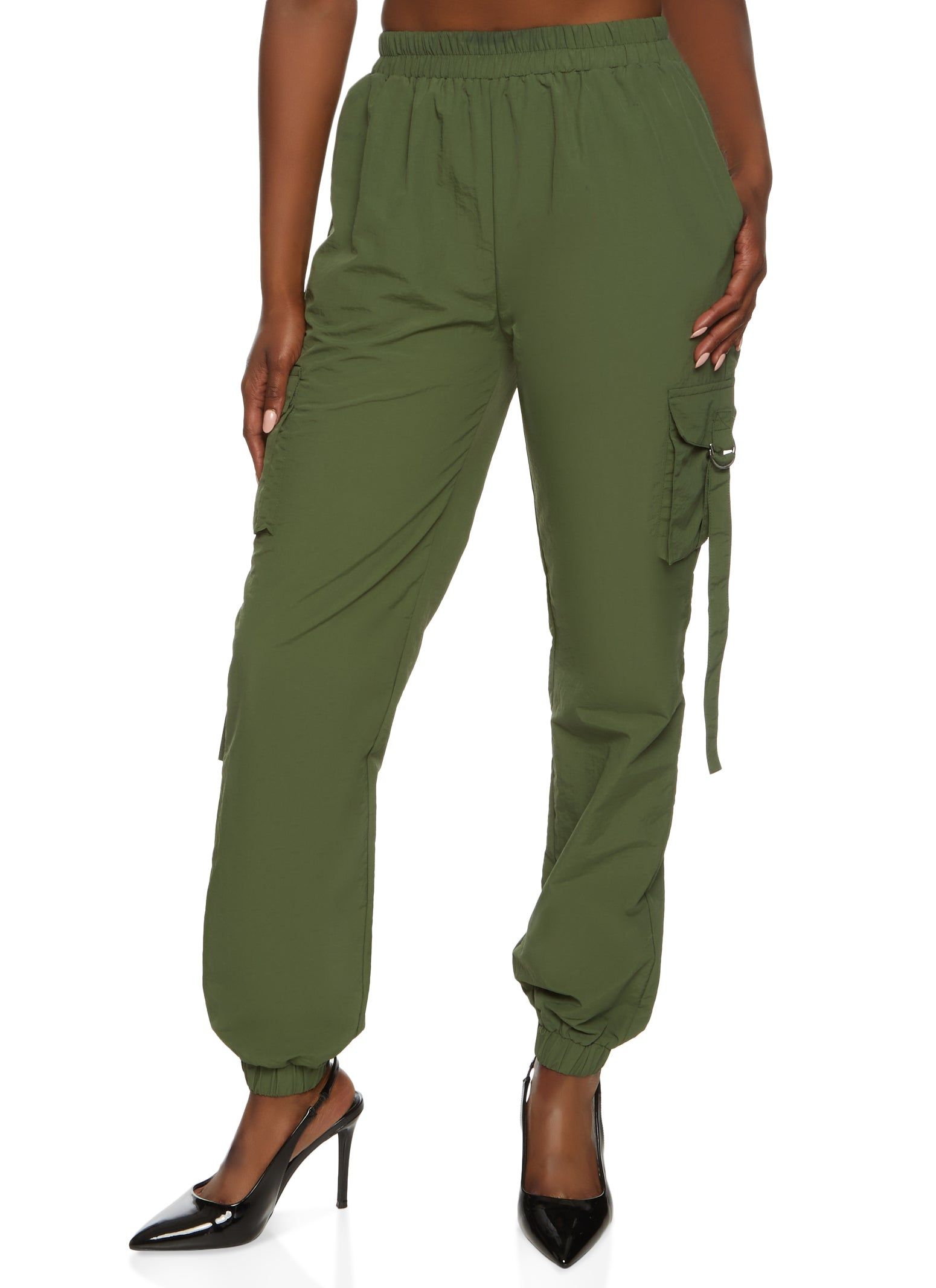 Nylon High Waisted Cargo Joggers sold by Rainbow