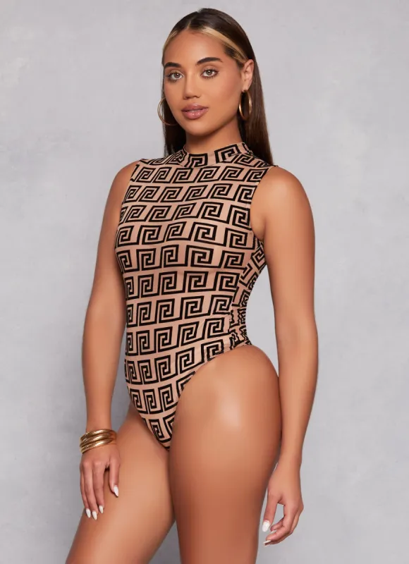 Mesh Velvet Burnout Printed Bodysuit sold by Rainbow