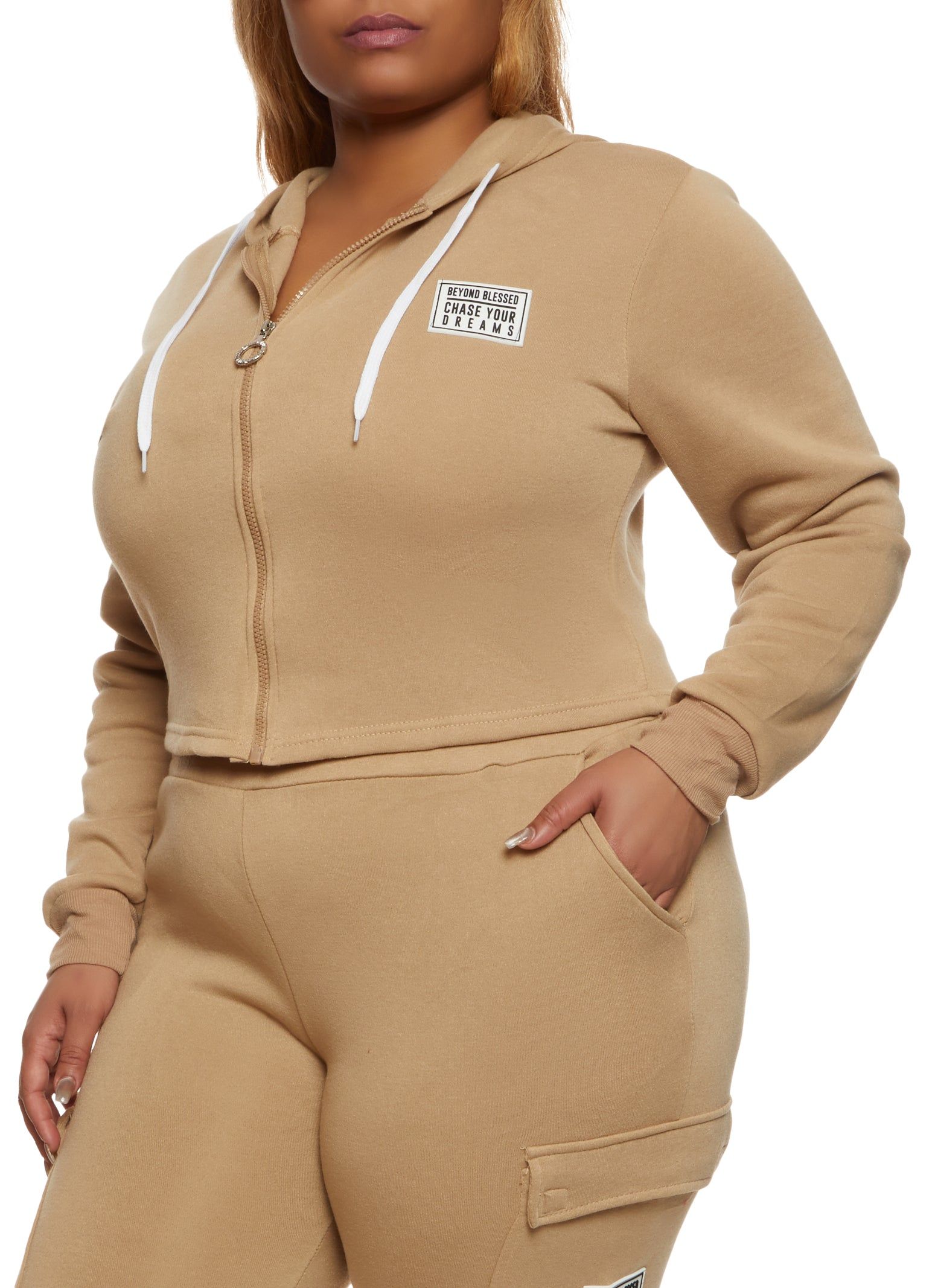 Plus Size Beyond Blessed Graphic Patch Hoodie sold by Rainbow