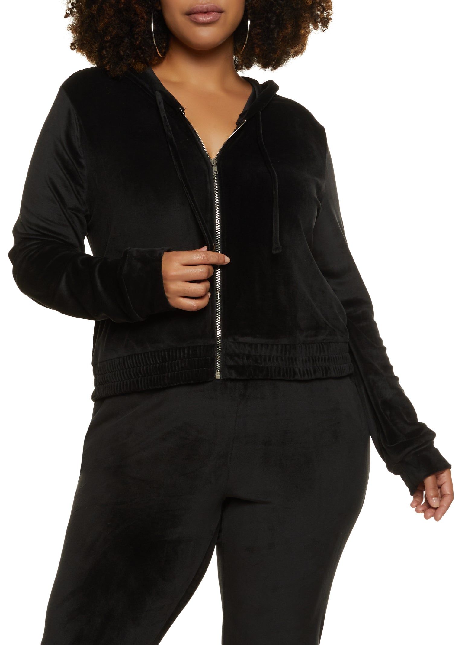 Plus Size Velour Zip Front Hoodie sold by Rainbow