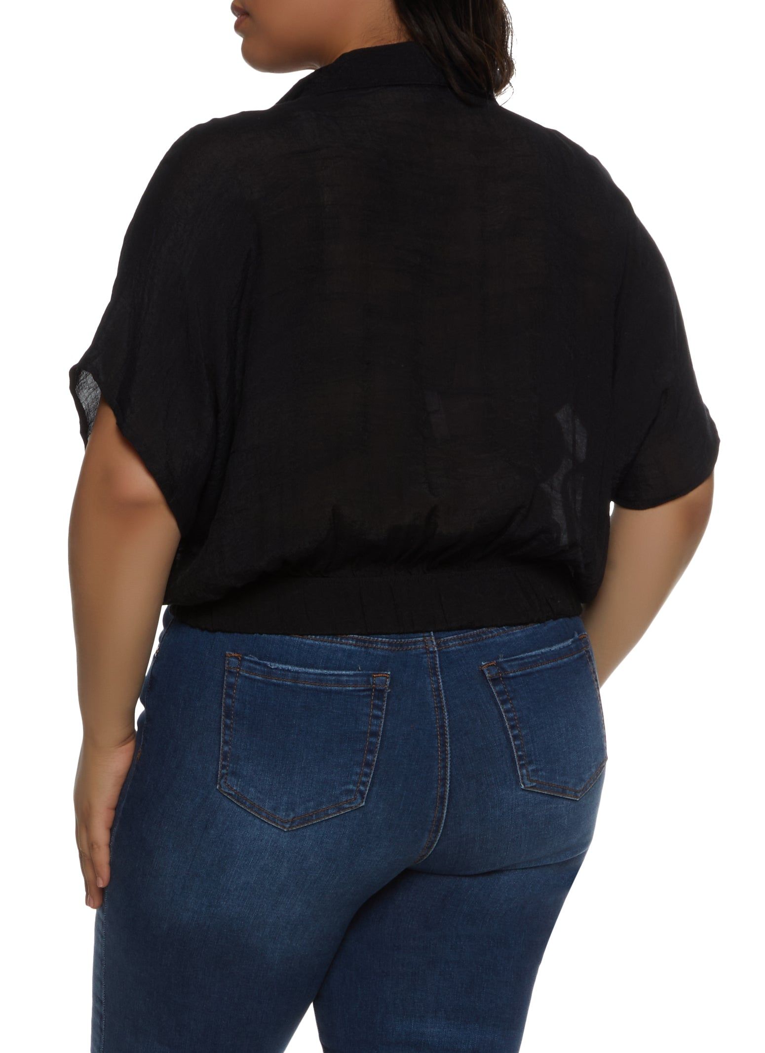 Plus Size Gauze Knit Elastic Waist Cropped Shirt sold by Rainbow product image thumbnail 2