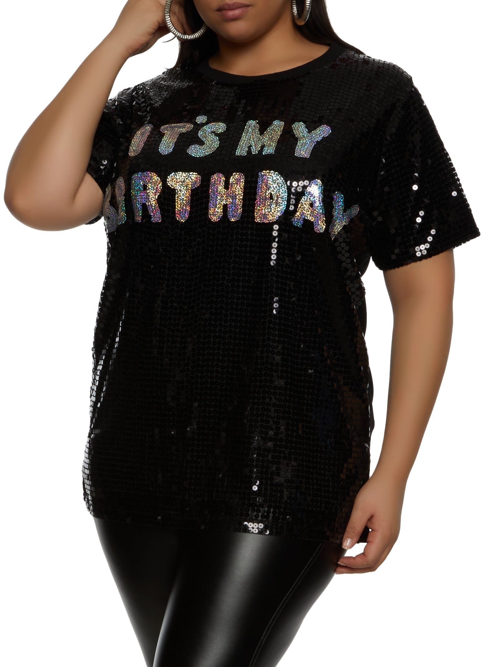 Plus Size Its My Birthday Sequin Graphic Tee sold by Rainbow