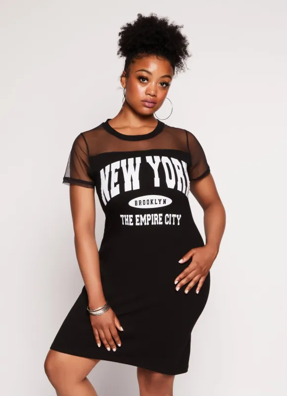 Plus Size Mesh Insert New York Brooklyn The Empire City Dress sold by Rainbow