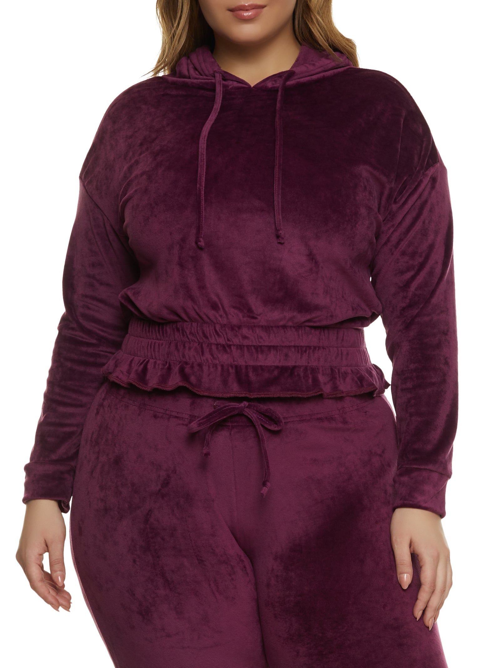 Plus Size Velour Elastic Waist Hoodie sold by Rainbow