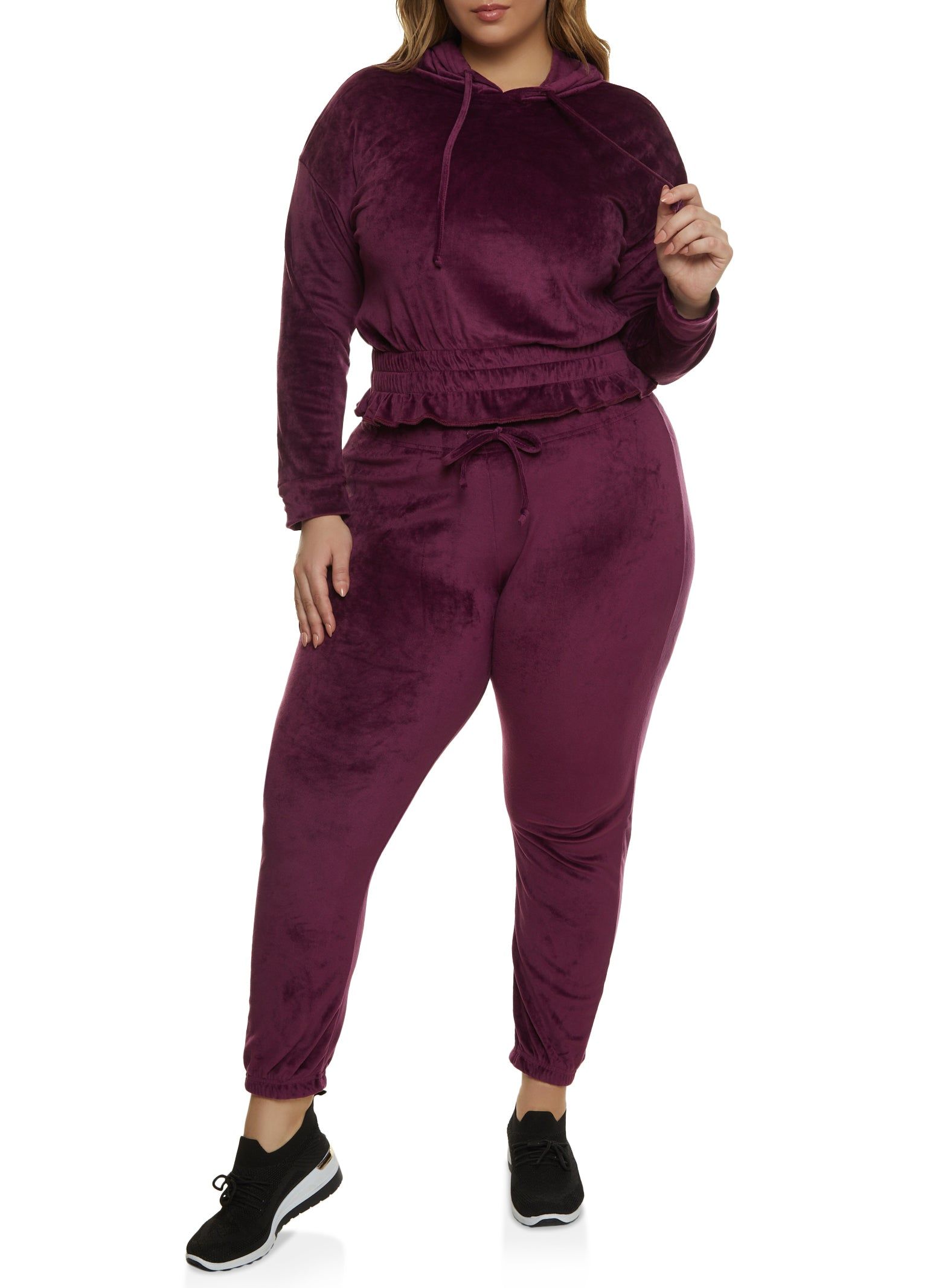 Plus Size Velour Elastic Waist Hoodie sold by Rainbow product image thumbnail 2