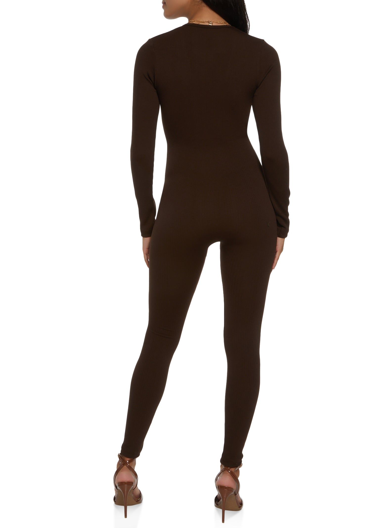 Ribbed Long Sleeve V Neck Jumpsuit sold by Rainbow product image thumbnail 2
