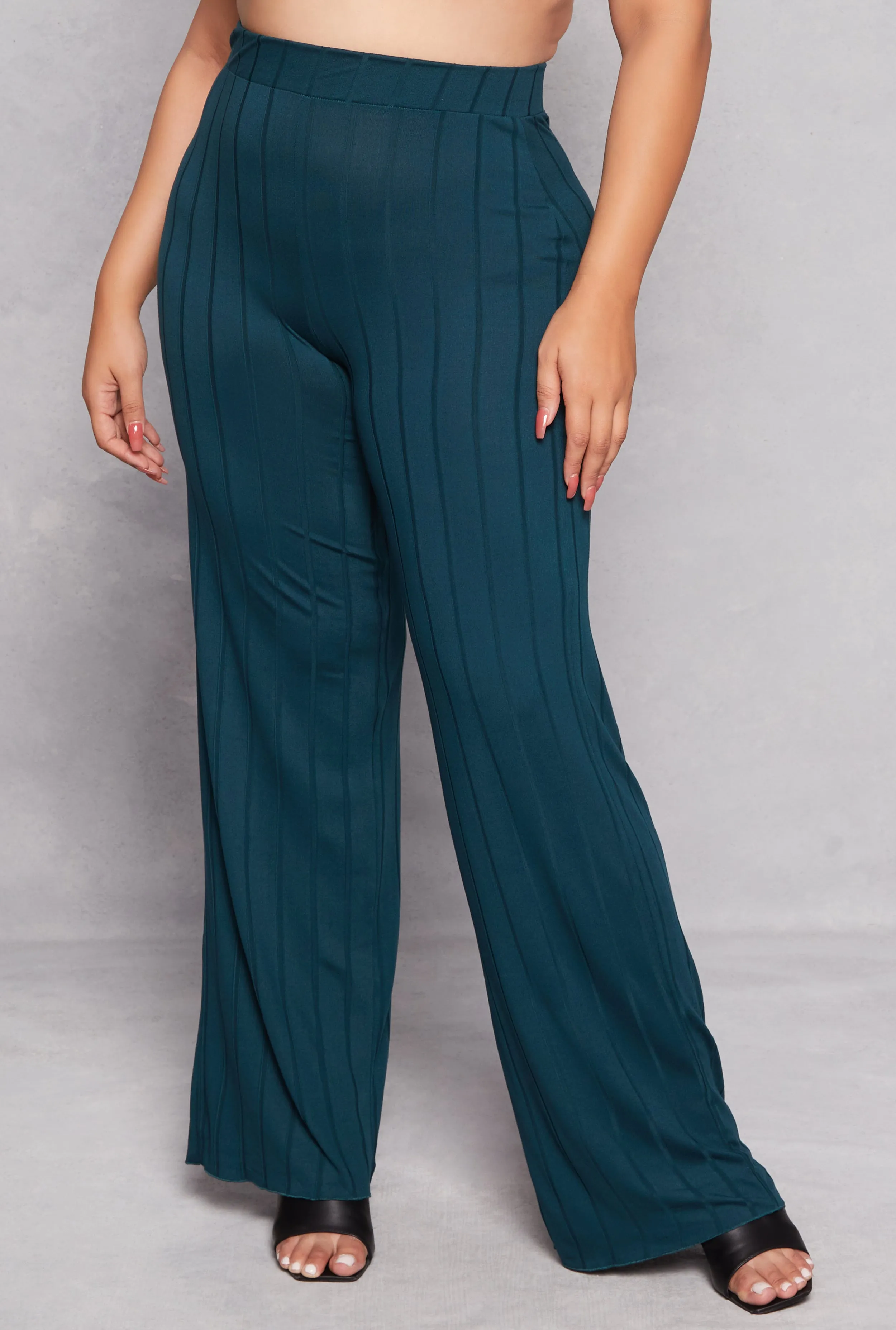 Plus Size Ribbed High Waisted Palazzo Pants sold by Rainbow product image thumbnail 2