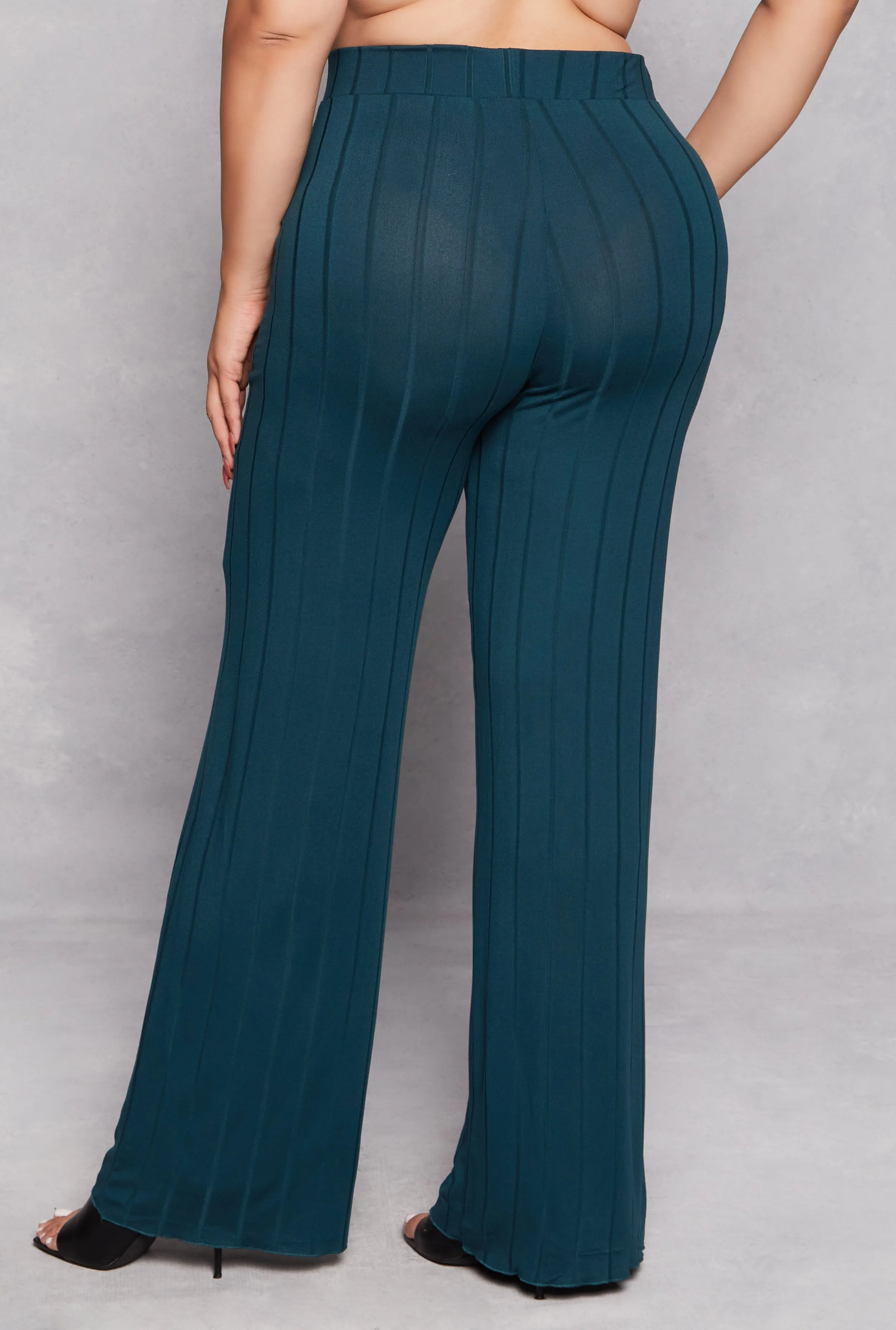 Plus Size Ribbed High Waisted Palazzo Pants sold by Rainbow product image thumbnail 3
