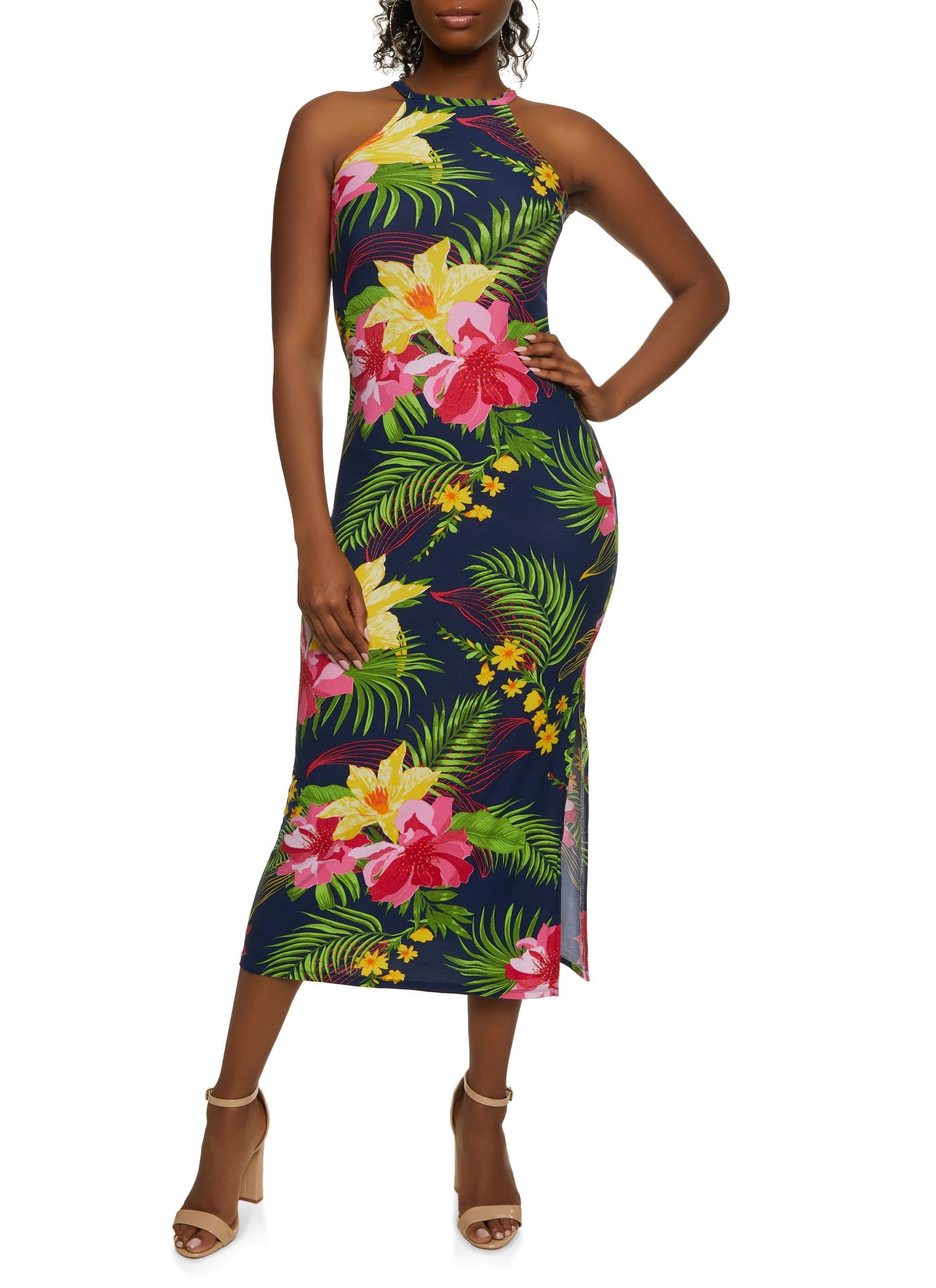 Tropical Print High Neck Maxi Dress sold by Rainbow